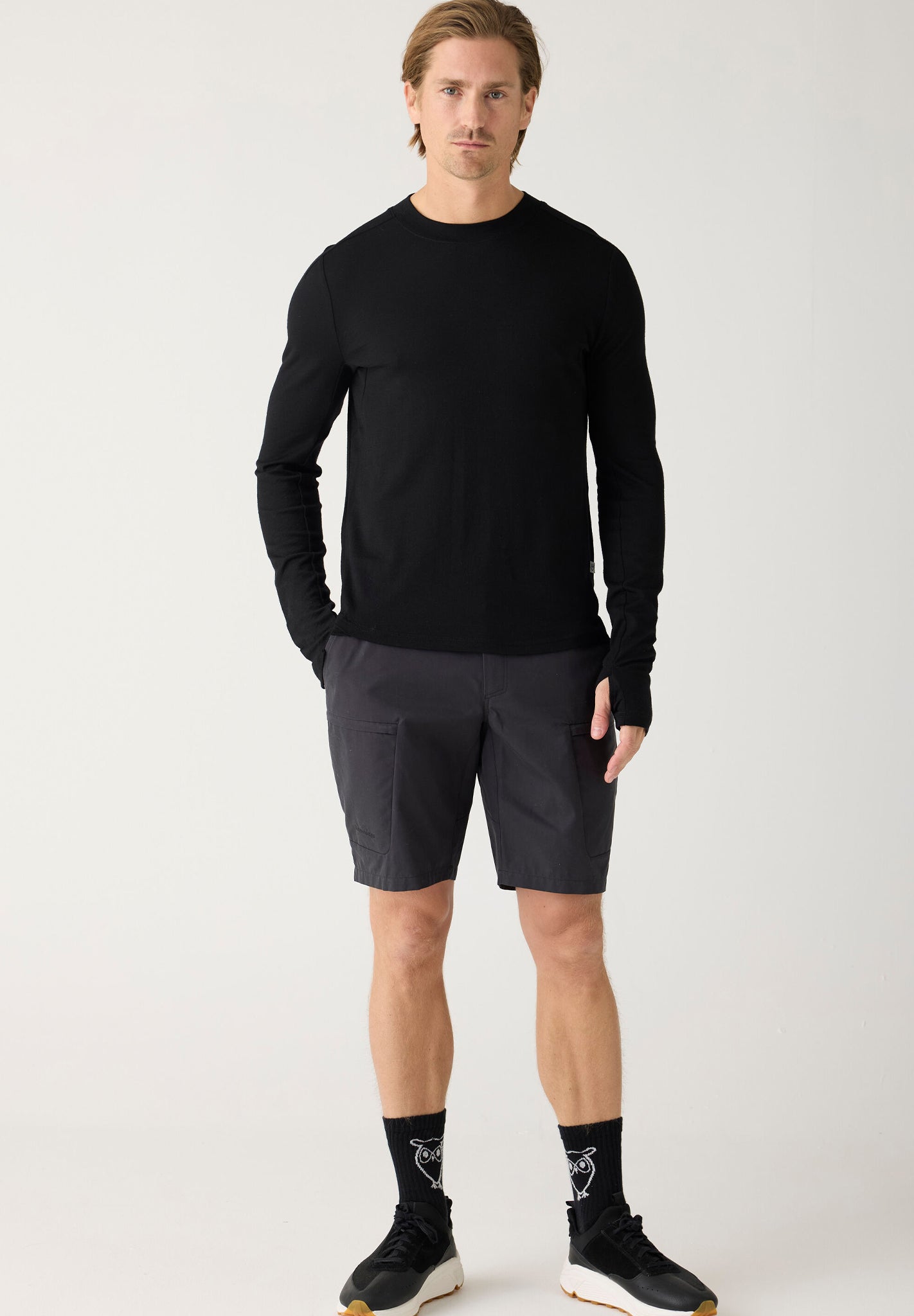 KNOWLEDGE COTTON - Dynamic Wool Long Sleeve T-Shirt - Black Jet - BACKYARD