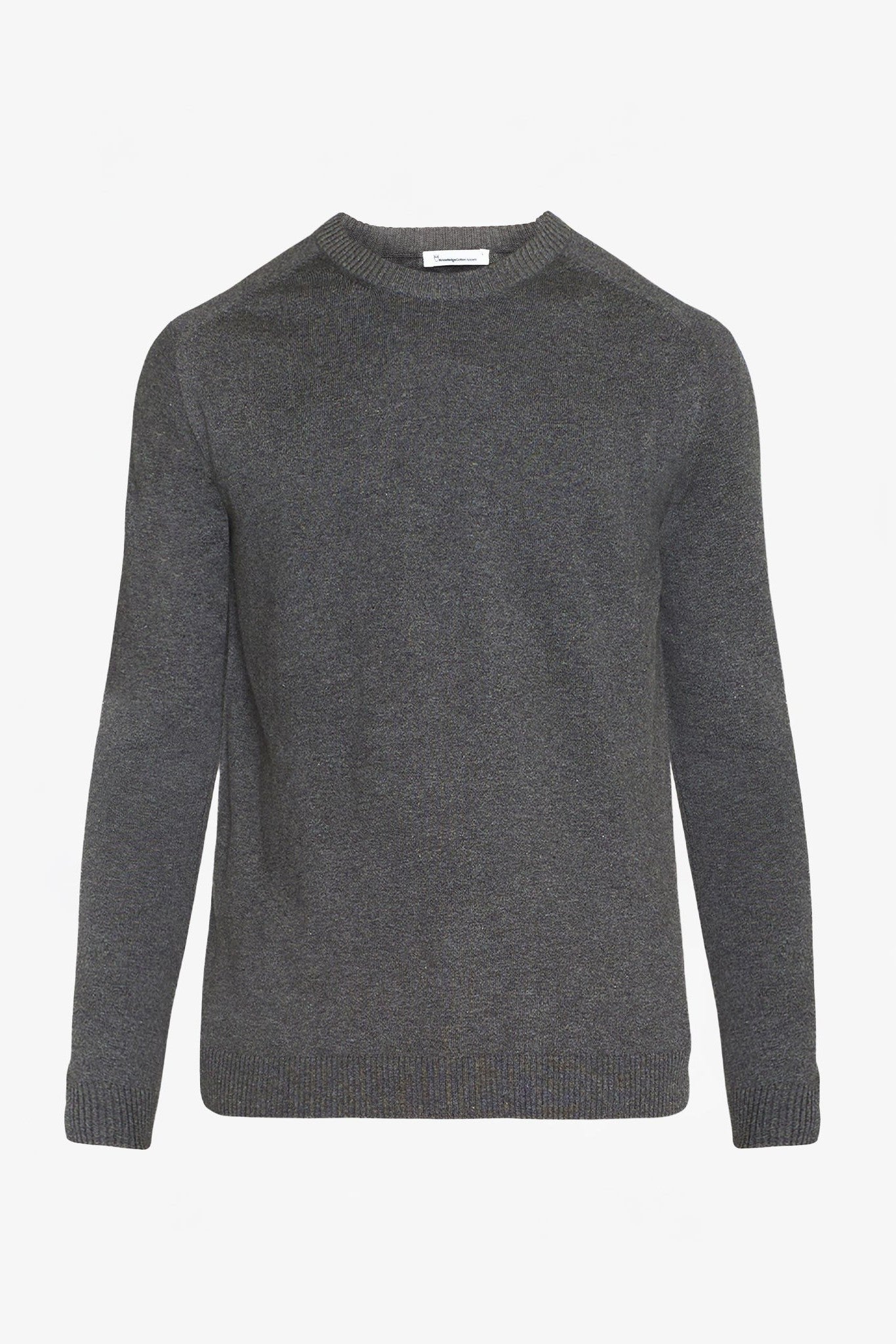 KNOWLEDGE COTTON - Regular Merino Knit Crew Neck - Dark Grey Melange - BACKYARD