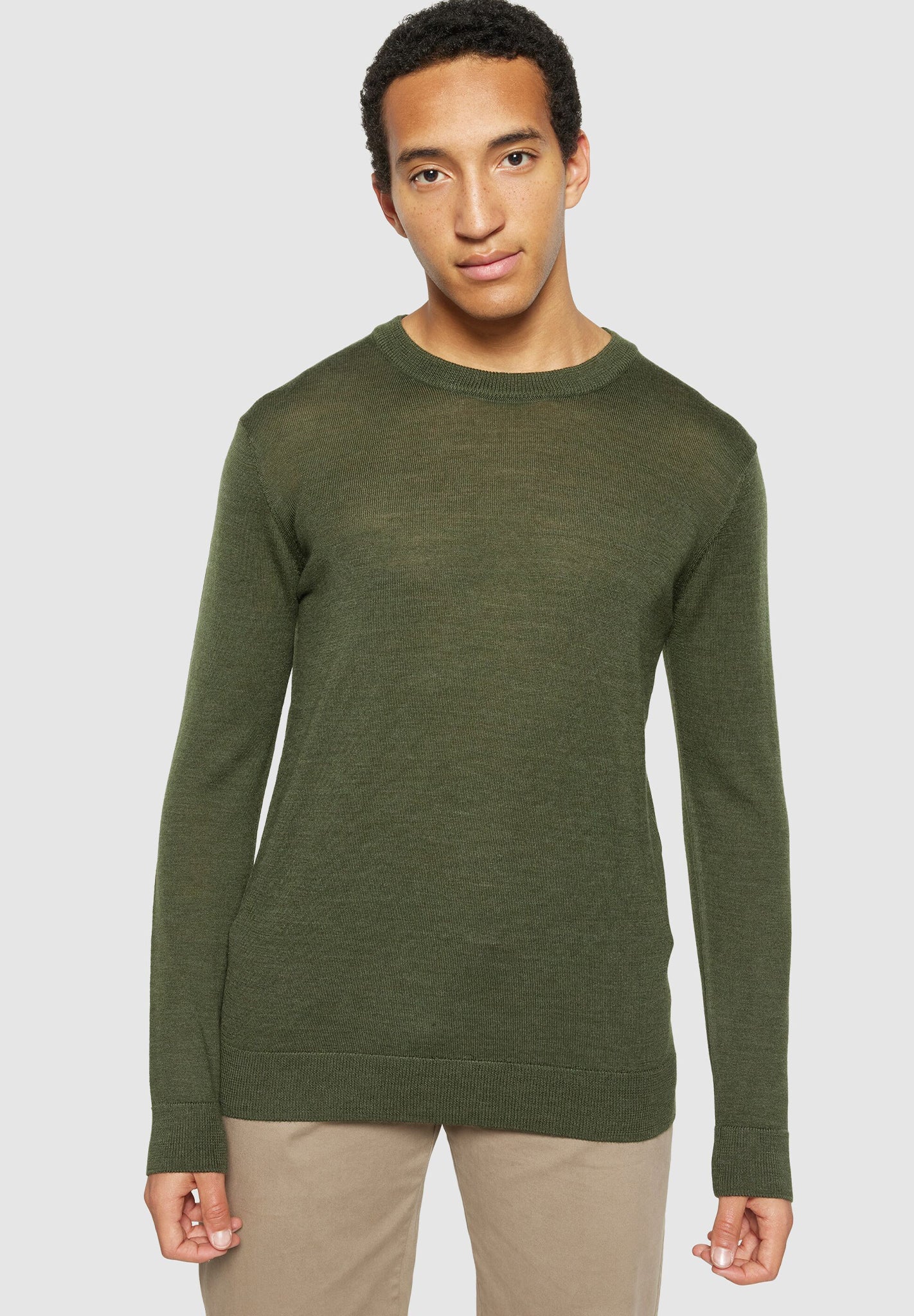 KNOWLEDGE COTTON - Regular Merino Knit Crew Neck - Forest Night - BACKYARD