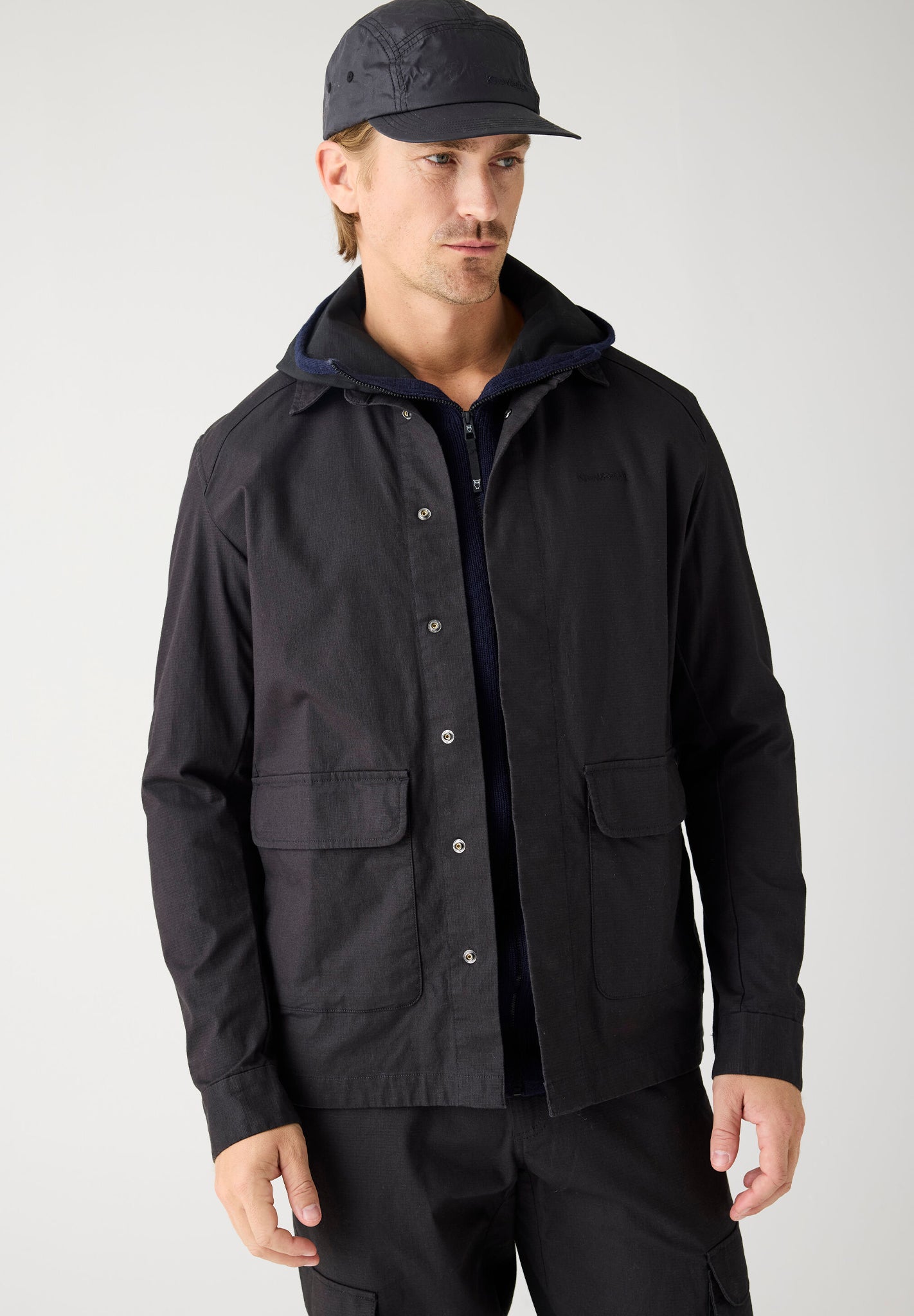 KNOWLEDGE COTTON - Ribstop Overshirt - Black Jet - BACKYARD