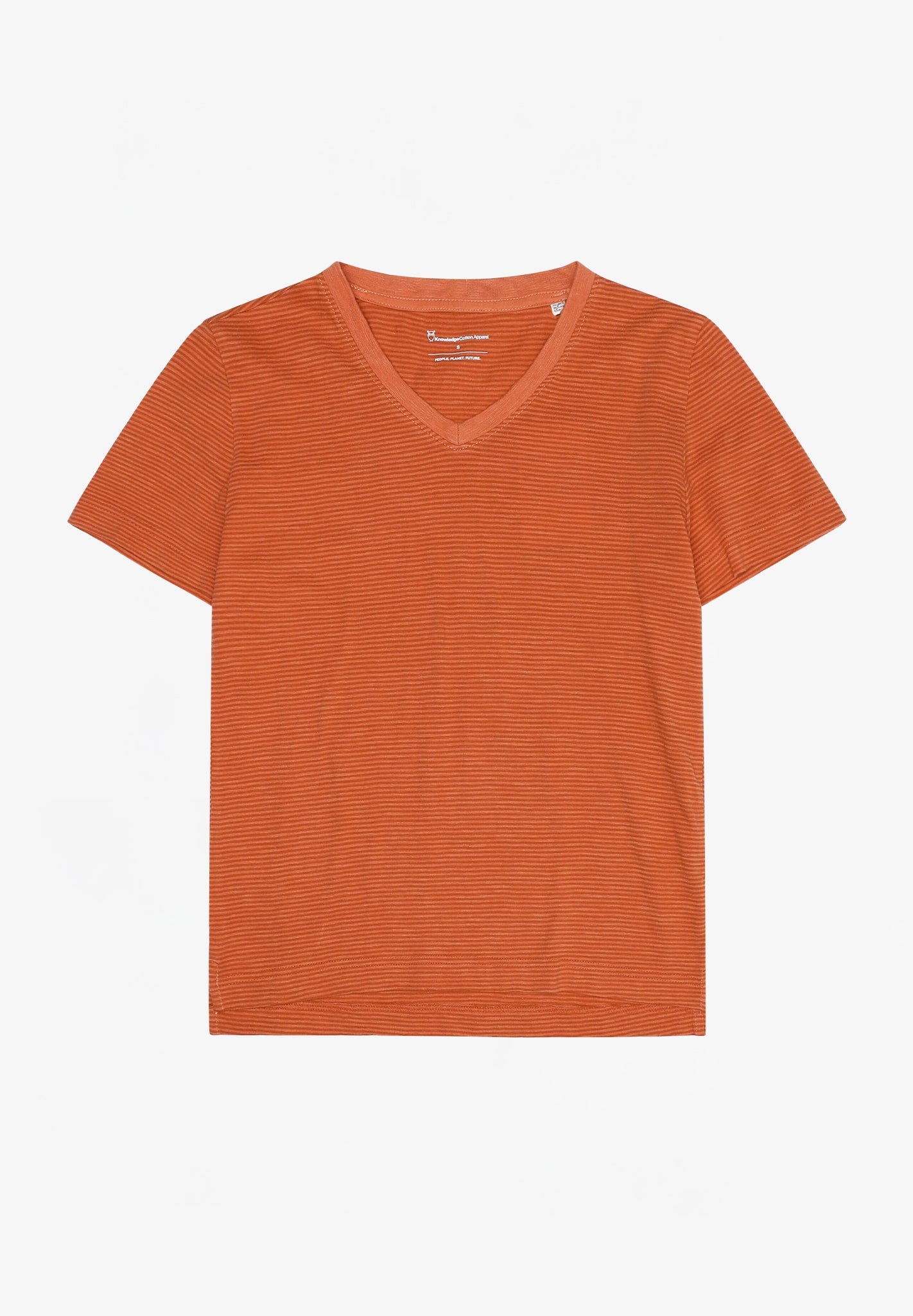 KNOWLEDGE COTTON - V - Neck Slub T-Shirt - Red Stripe - BACKYARD