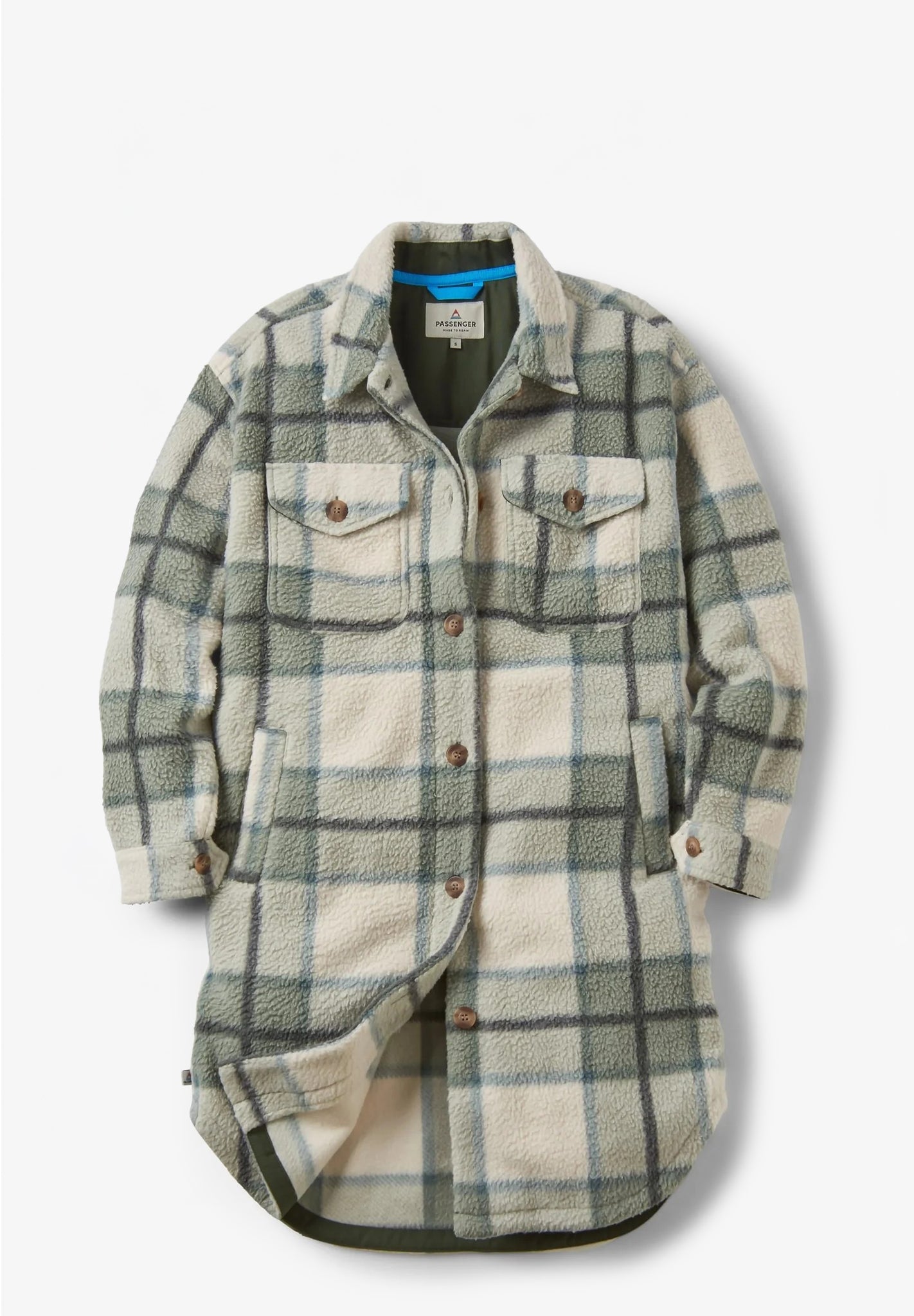 PASSENGER - Cloudy 2.0 Recycled Sherpa Fleece Shirt - Pistachio Check - BACKYARD