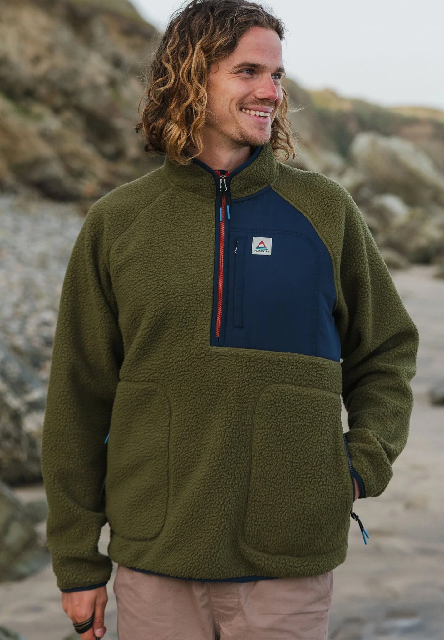 PASSENGER - Offgrid 2.0 1/2 Zip Recycled Sherpa - Fleece - Khaki - BACKYARD