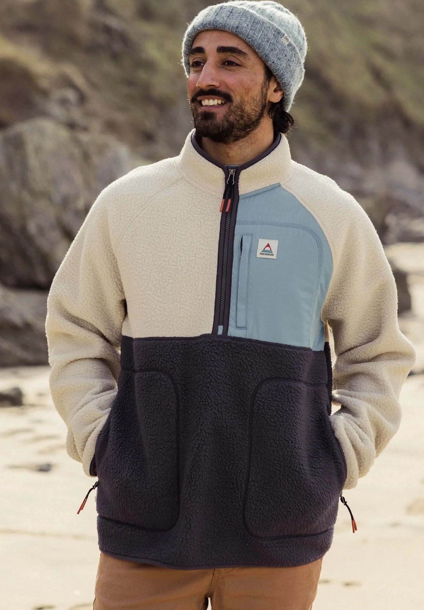 PASSENGER - Offgrid 2.0 1/2 Zip Recycled Sherpa - Fleece - Oatmeal Charcoal - BACKYARD