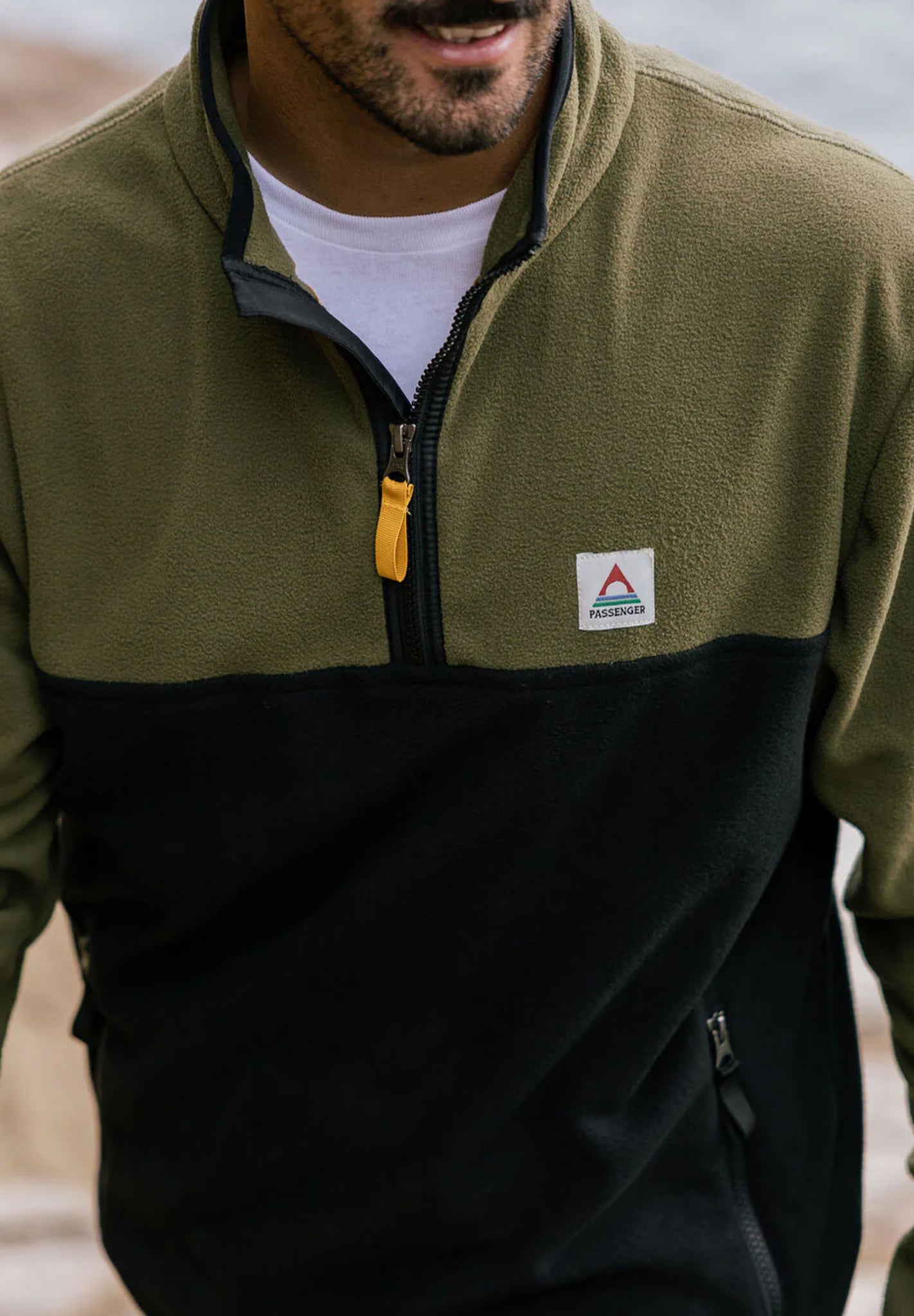 PASSENGER - Set Off Recycled Polar 1/4 Zip Fleece - Khaki - BACKYARD