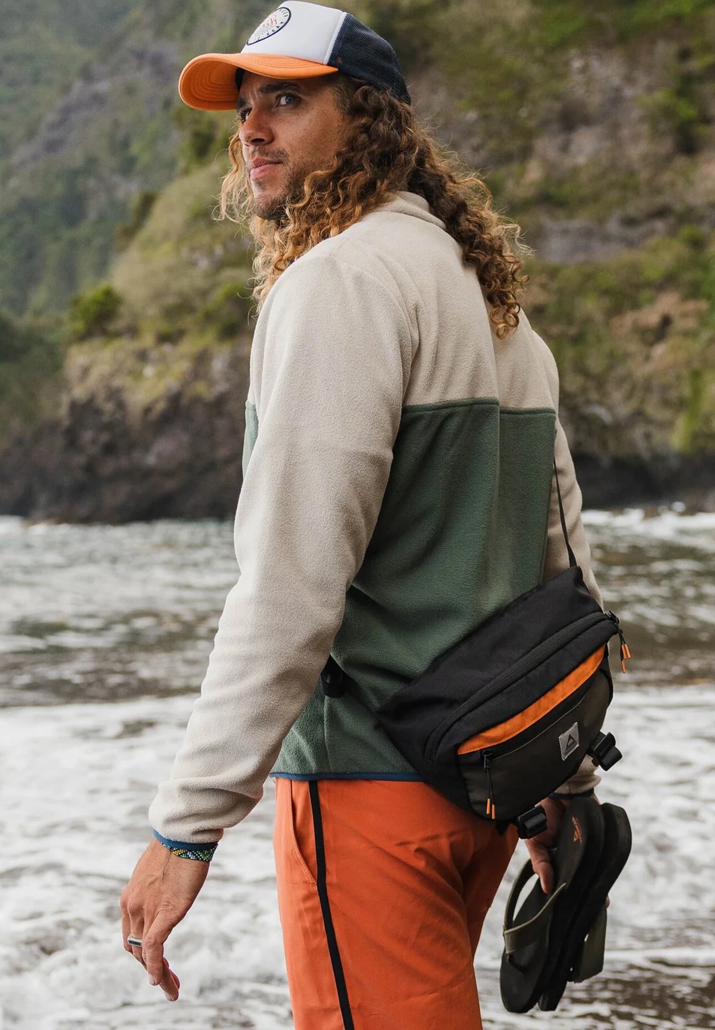 PASSENGER - Set Off Recycled Polar 1/4 Zip Fleece - Oatmeal Dark Forest - BACKYARD