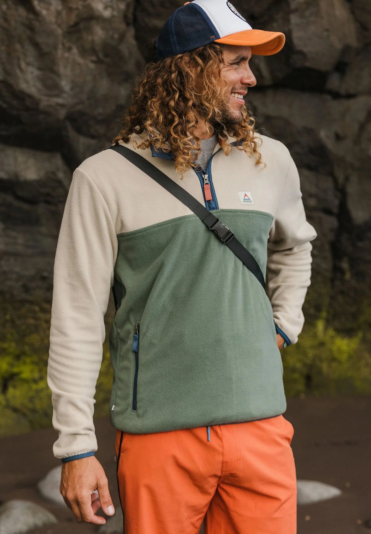 PASSENGER - Set Off Recycled Polar 1/4 Zip Fleece - Oatmeal Dark Forest - BACKYARD