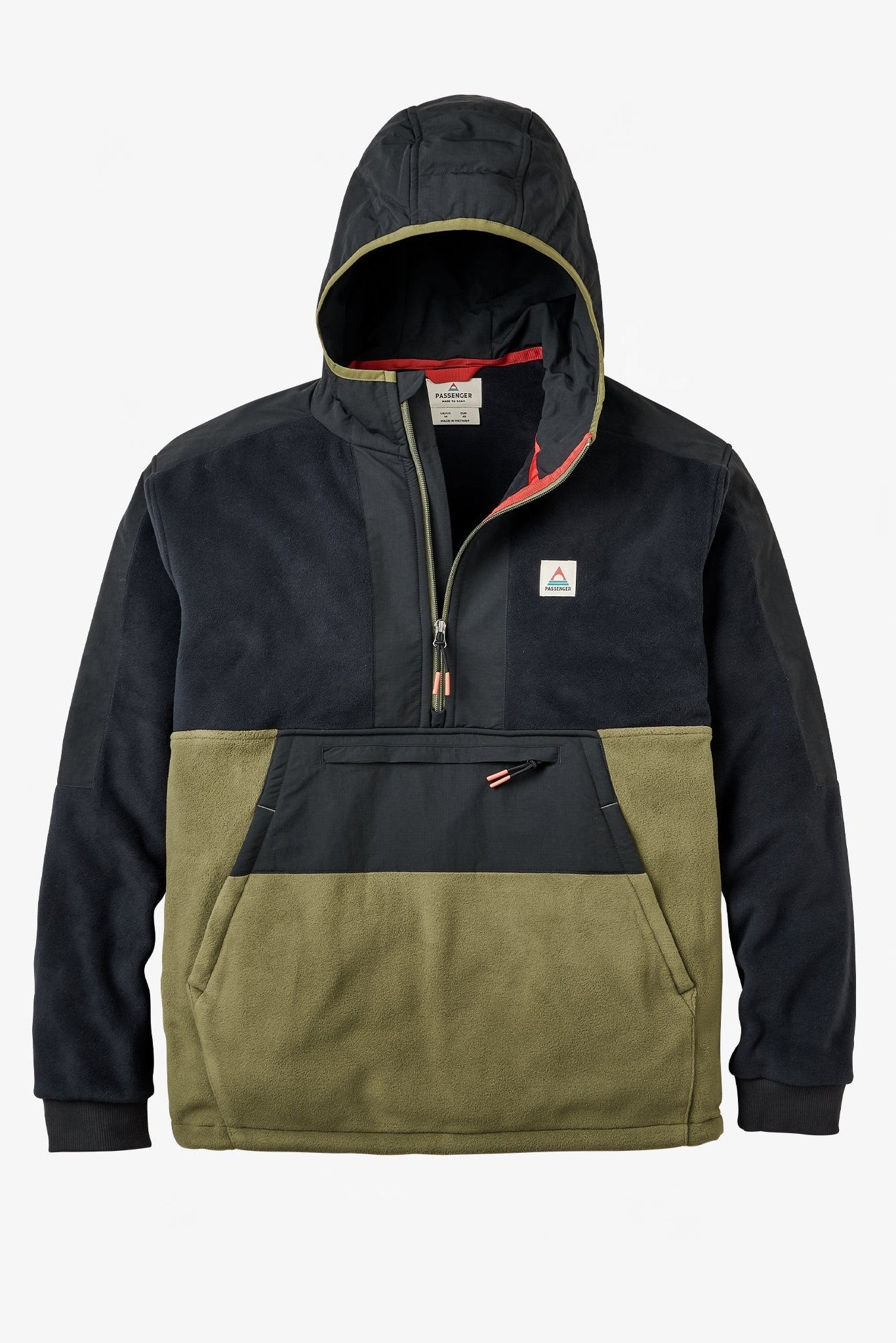 PASSENGER - Woodland Hooded 1/2 Zip Recycled Polar Fleece - Black Khaki - BACKYARD