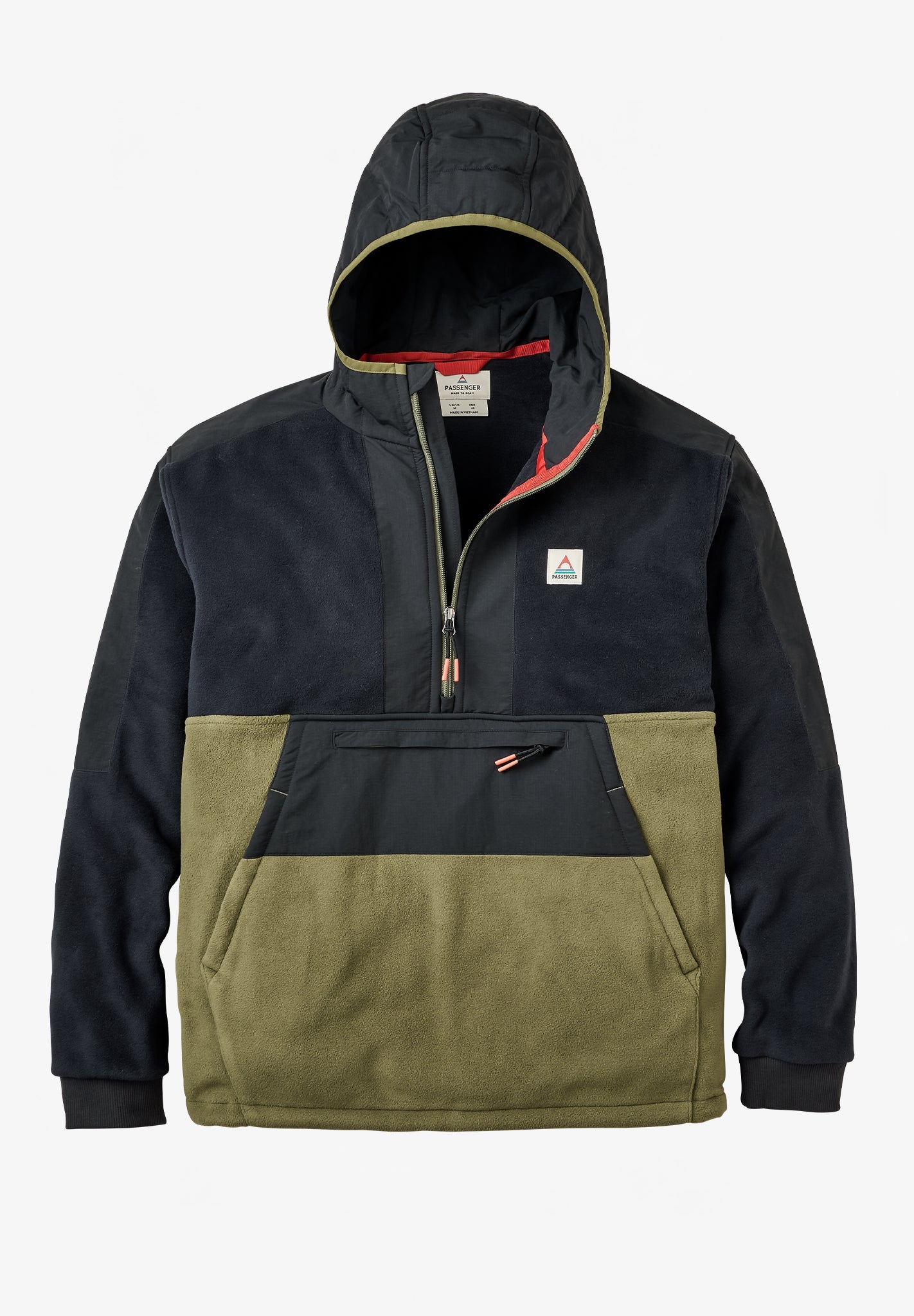 PASSENGER - Woodland Hooded 1/2 Zip Recycled Polar Fleece - Black Khaki - BACKYARD