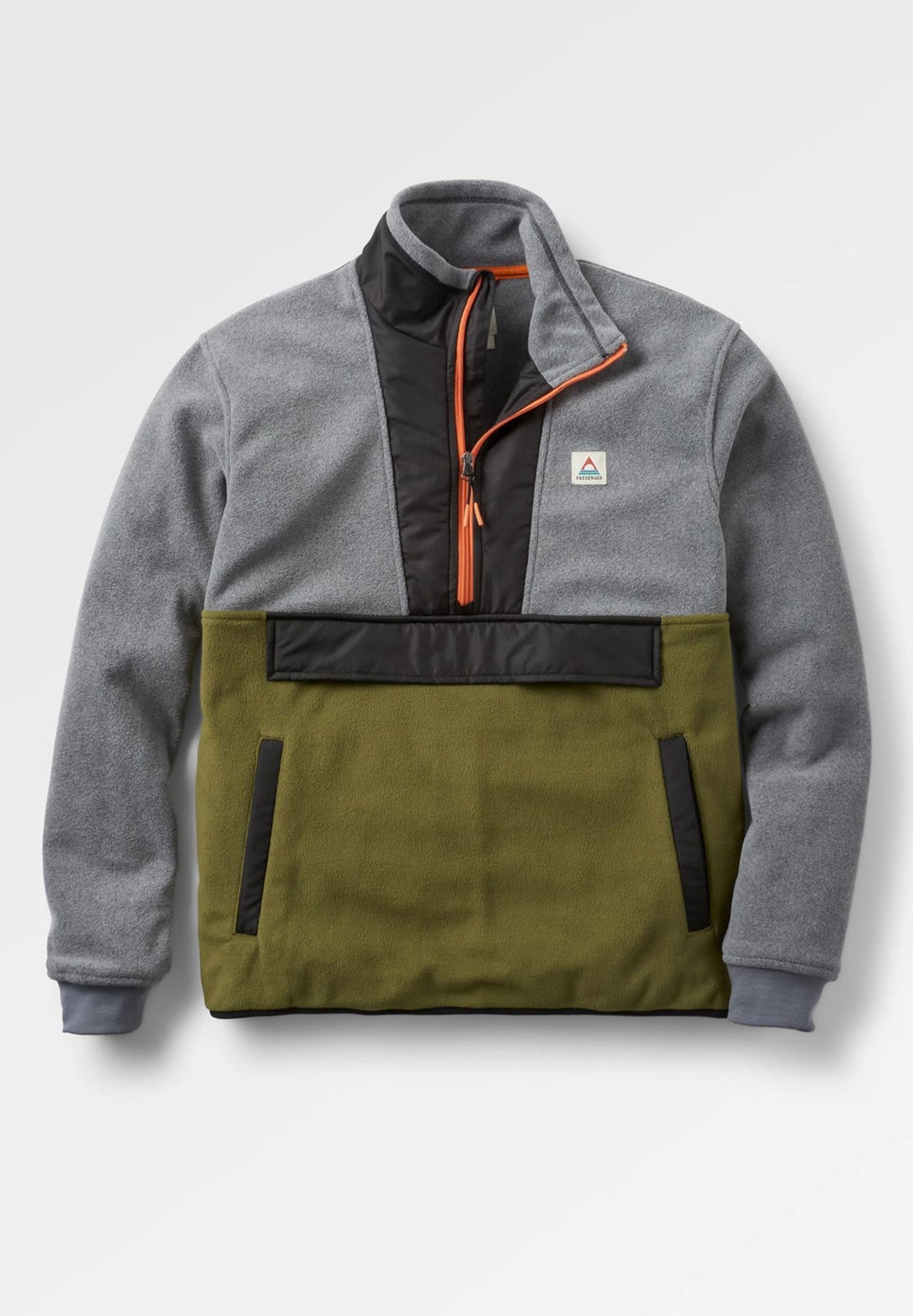 PASSENGER - Woodland Hoodless 1/2 Zip Recycled Polar Fleece - Grey Marl Khaki - BACKYARD