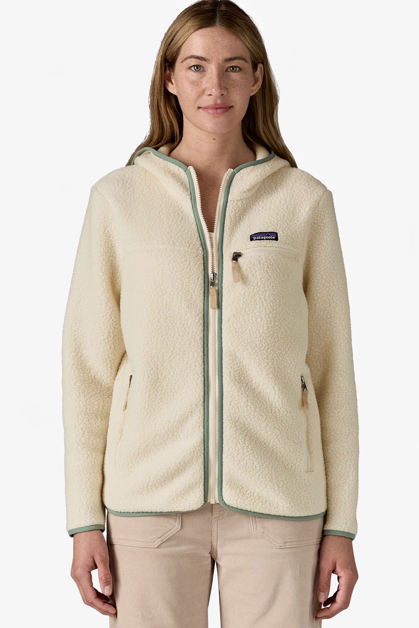 PATAGONIA - Women's Retro Pile Hoody - Natural w/Ellwood Green - BACKYARD