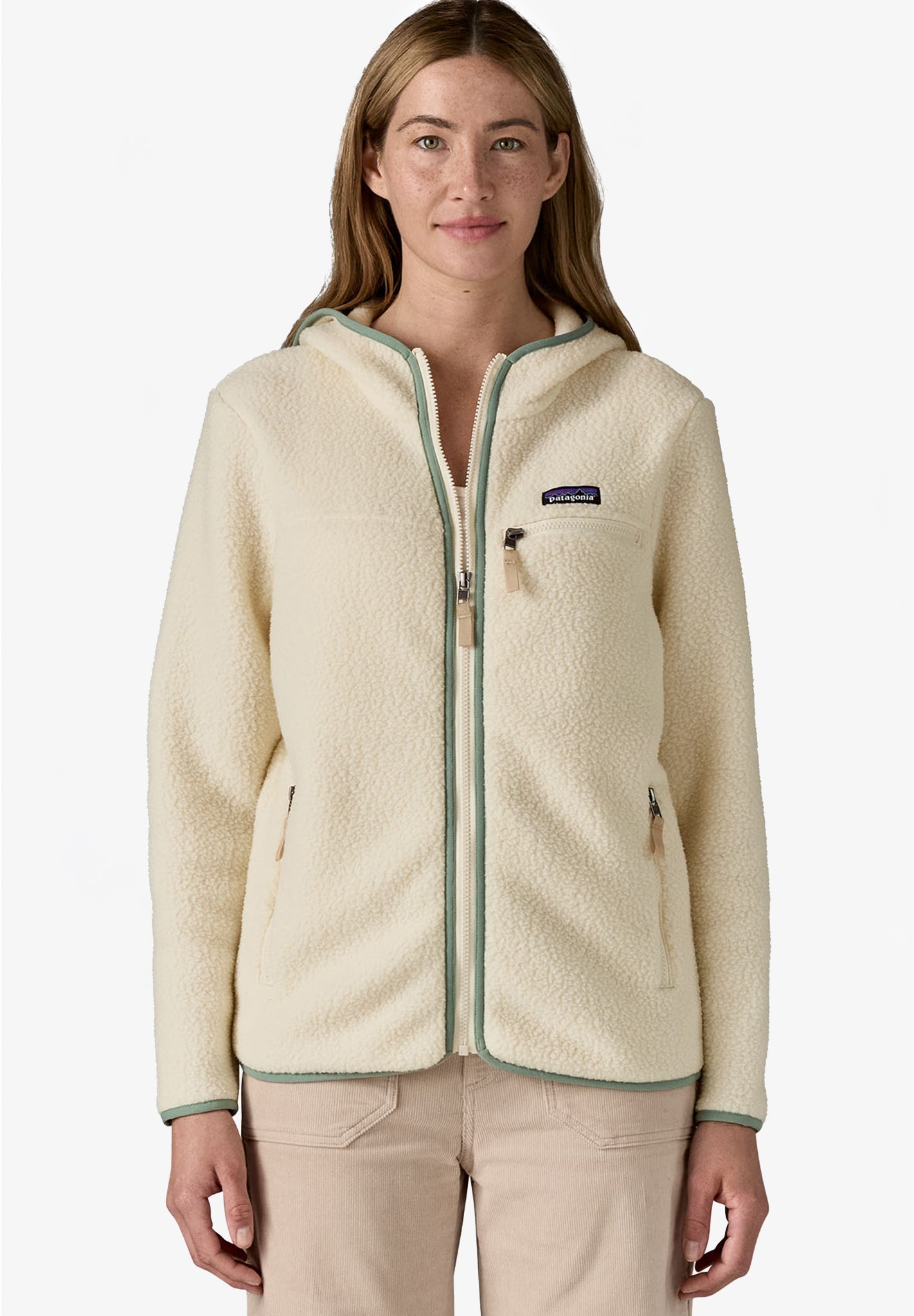PATAGONIA - Women's Retro Pile Hoody - Natural w/Ellwood Green - BACKYARD