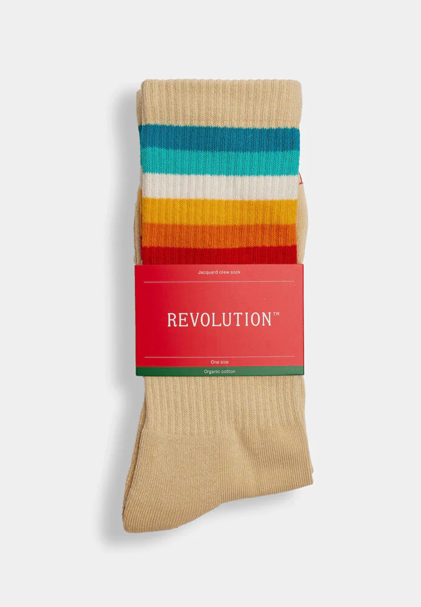 REVOLUTION - 8914 Jacquard Crew Socks - Beige - BACKYARD