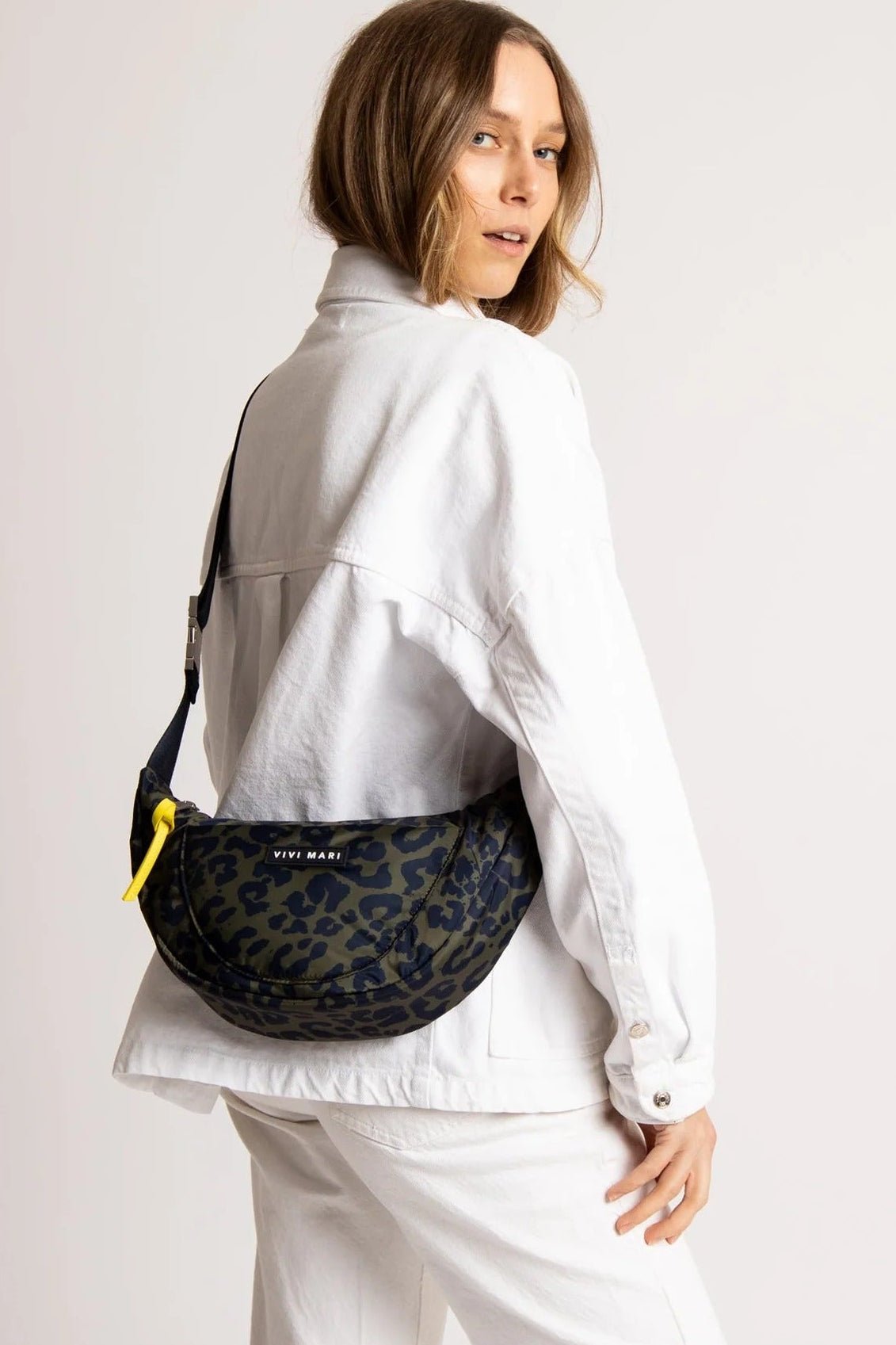 VIVI MARI-Padded Hip Bag Medium-Leo Splashes Navy Olive-BACKYARD