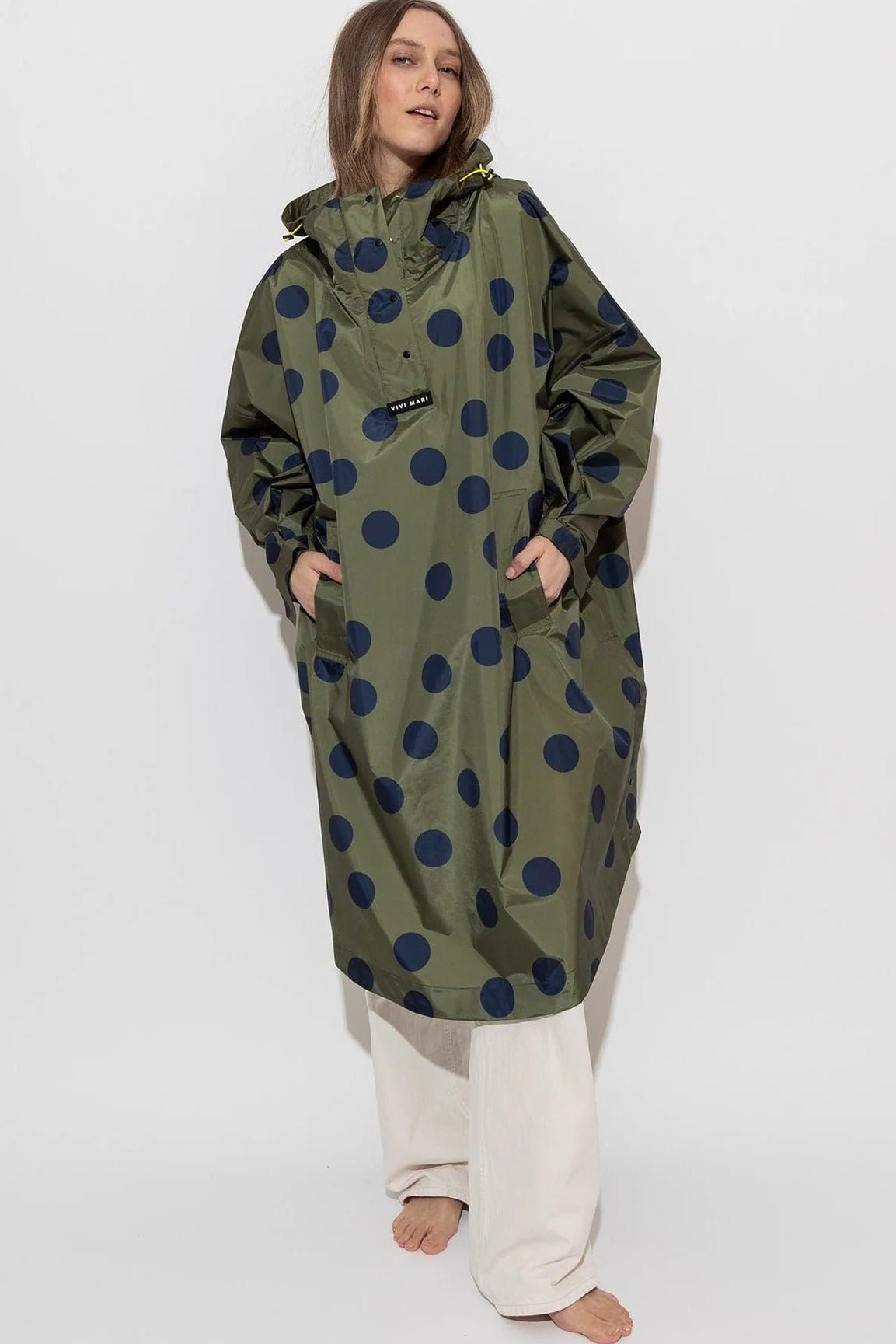 VIVI MARI-Raincoat Dots-Olive Navy-BACKYARD