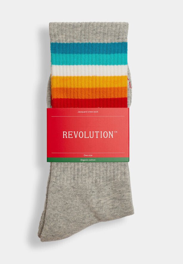 REVOLUTION - 8913 Jacquard Crew Socks - Grey Melange - BACKYARD